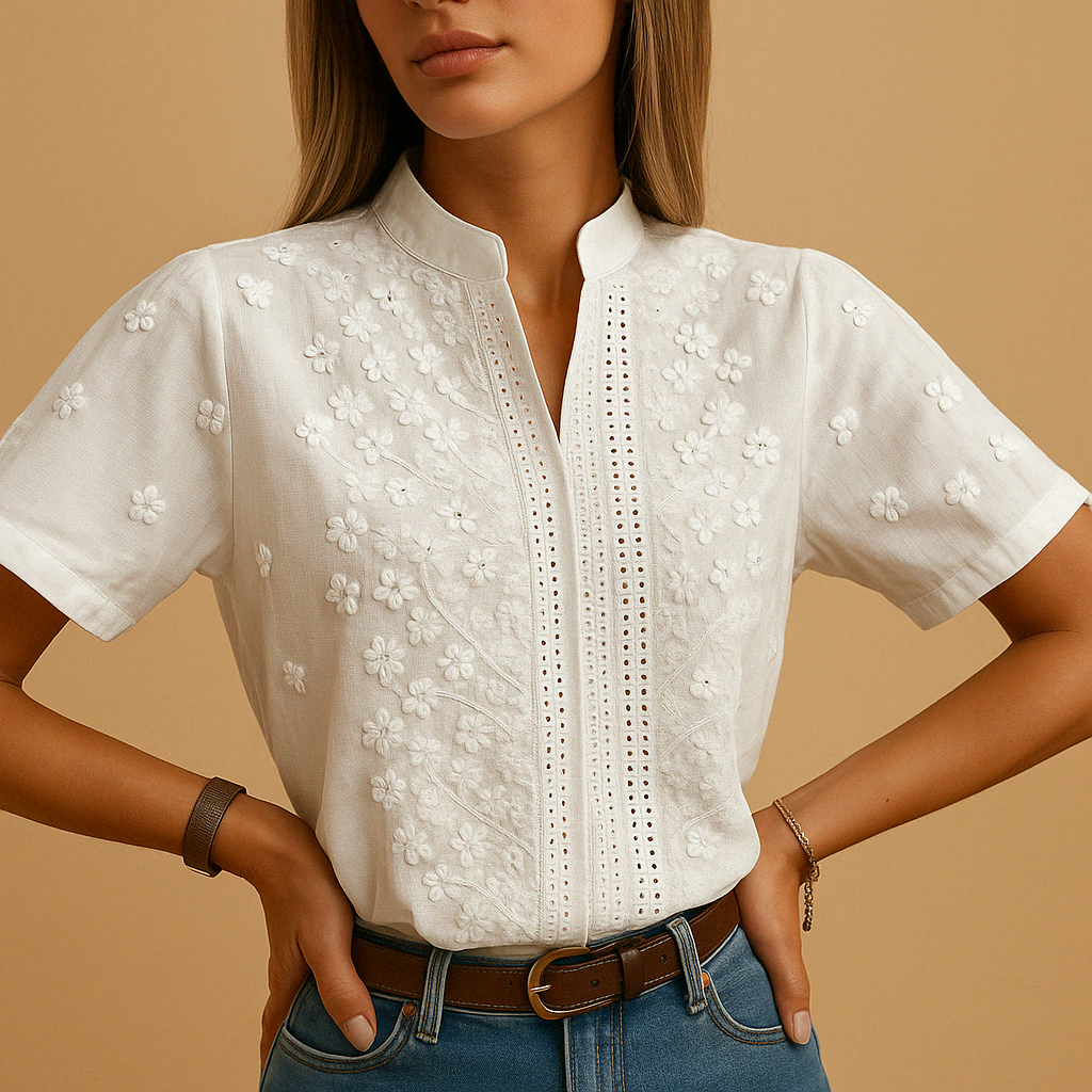 White Elegant Blouse for Women Button Down Tailored Fit Lightweight Wear